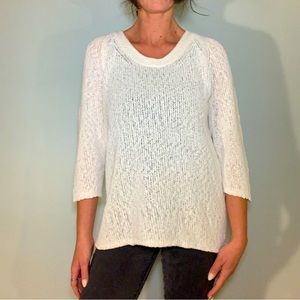 white knit sweater // women's size XL // comfy long open neck sweater by J. Jill
